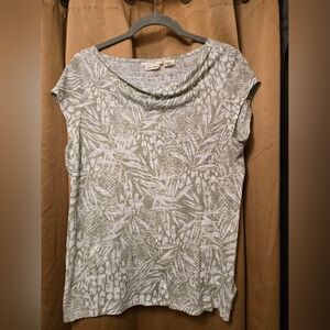 Christian Siriano NY Blouse Womens medium Short sleeve 100% Linen Cowl N…